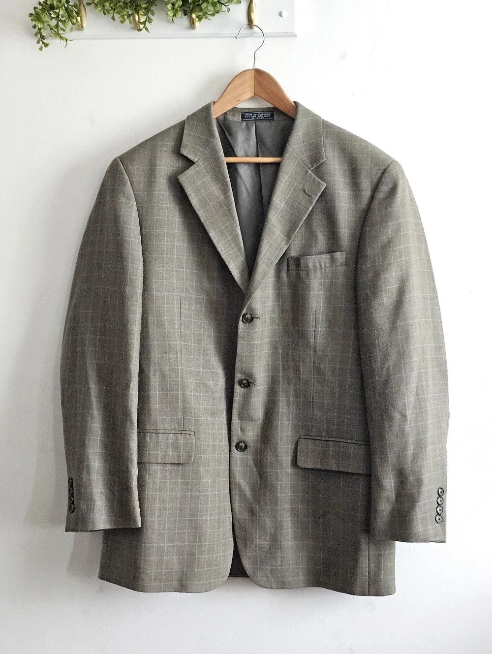 Haspel Olive Green Windowpane Silk Wool Sport Coat Blazer Men's 42L